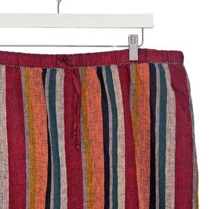 Garnet Hill 100% Linen Multicolor Stripe Drawstring Waist Mini Skirt - Size XL